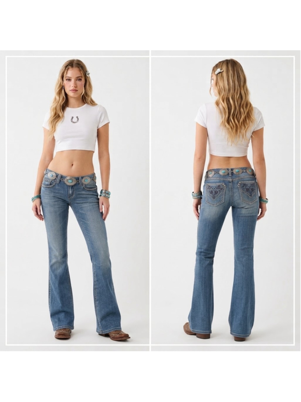 Wrangler Rock 47 Ultra Low Rise Flare Jeans 25 x 34 Embroidered Rhinestone Y2K